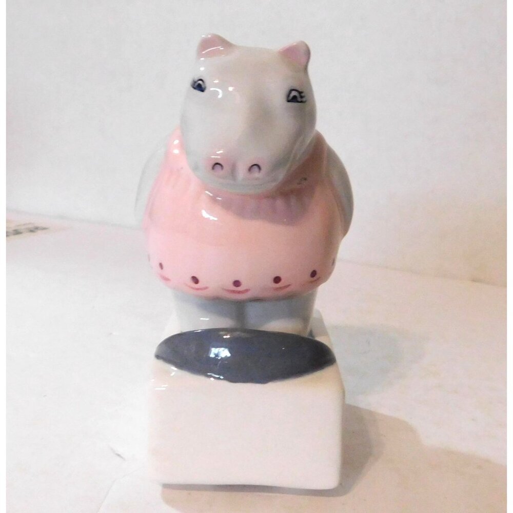 Clay Art Fat Chance Salt Pepper Shakers Hippo on the Scale 7565 Vintage 1992 - Picture 4 of 11